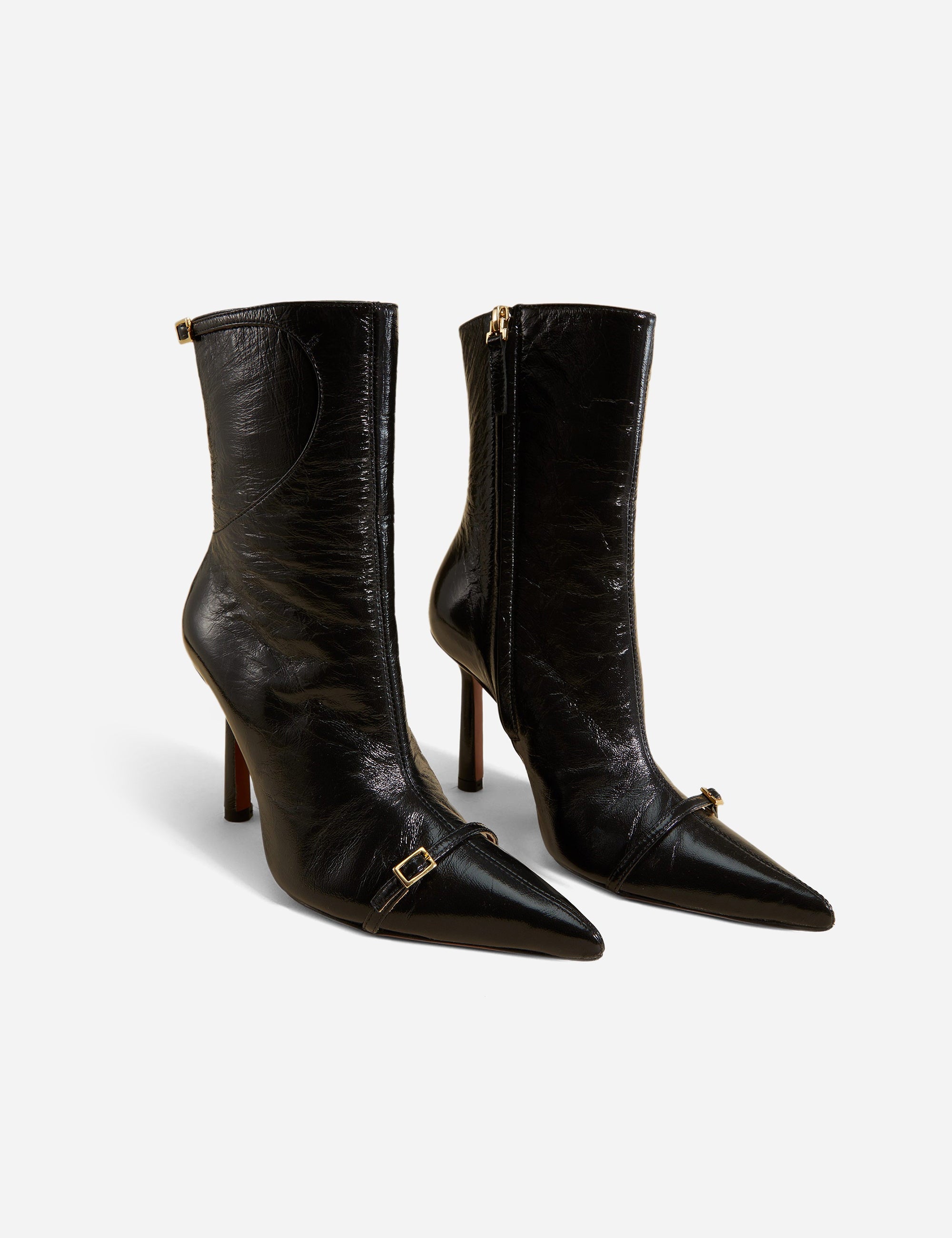 Pointy Toe Ankle Boots Black High Gloss